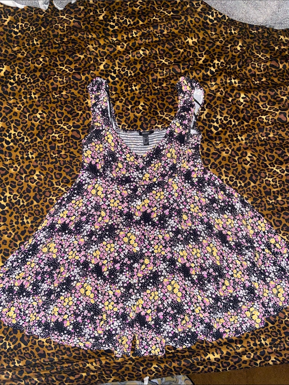 Forever 21 Black Floral Mini Dress with Pink & Yellow Flowers